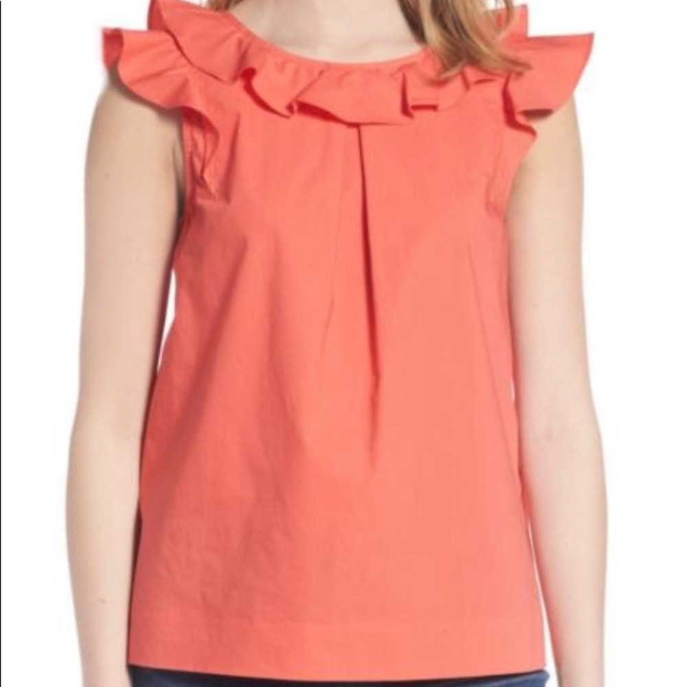 J.Crew Coral Ruffle Poplin Blouse Sz P4